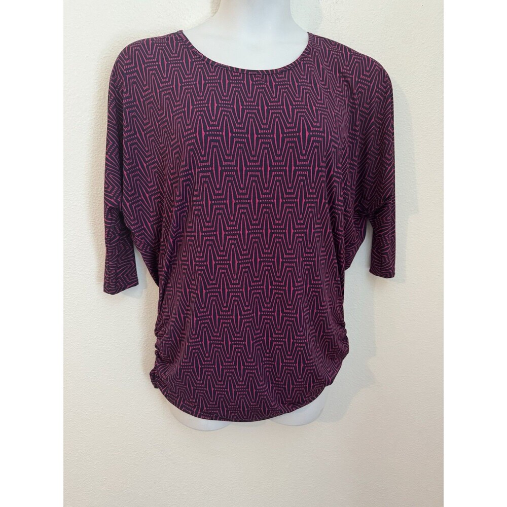 41 Hawthorn Women's Blouse Pullover Dolman 3/4 Sleeves Knit Stretch L Navy Pink